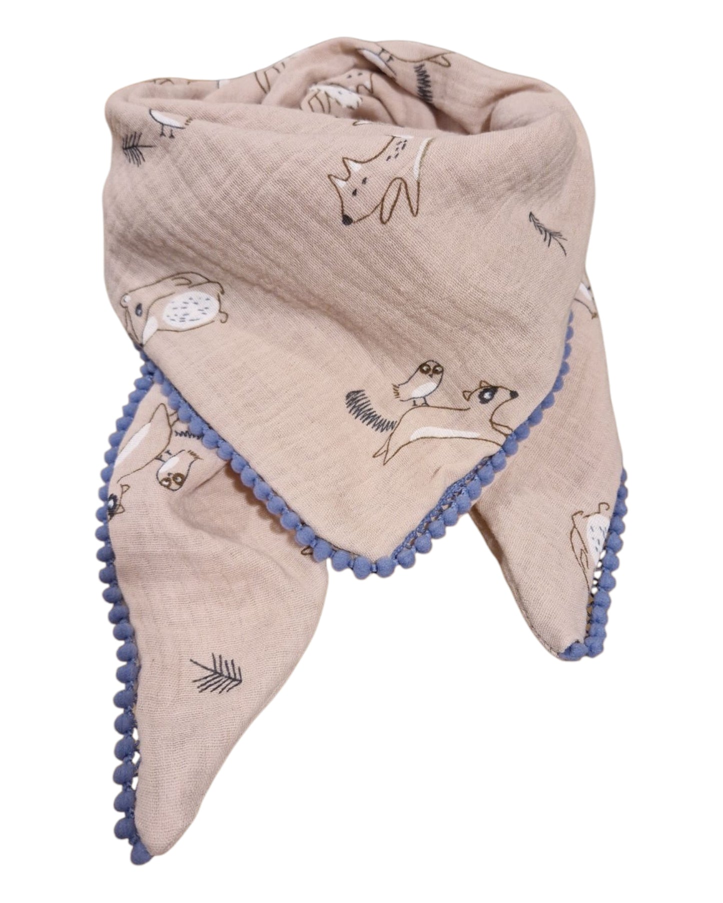 Dreieckstuch Kinder, Musselinschal, beige, Waldtieren