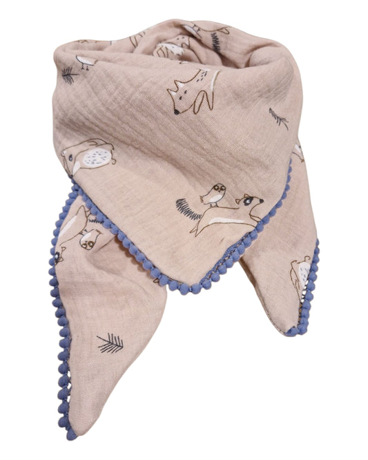 Dreieckstuch Kinder, Musselinschal, beige, Waldtieren
