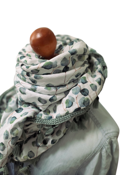Dreieckstuch Damen Sylvie, Schal Damen, Musselintuch, Eukalyptusblätter