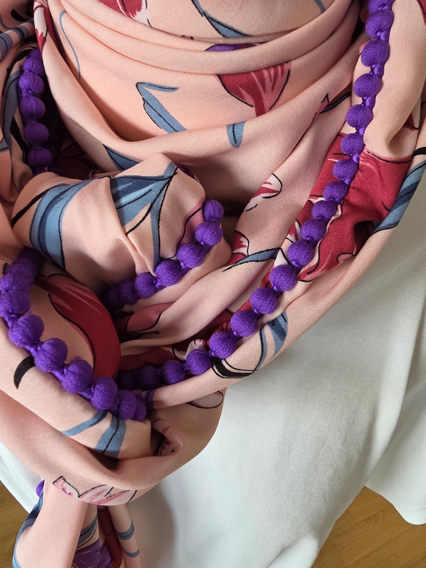Dreieckstuch Damen Daria, Schal Damen, Blumen, Peach-Lila-Hellblau-Rost