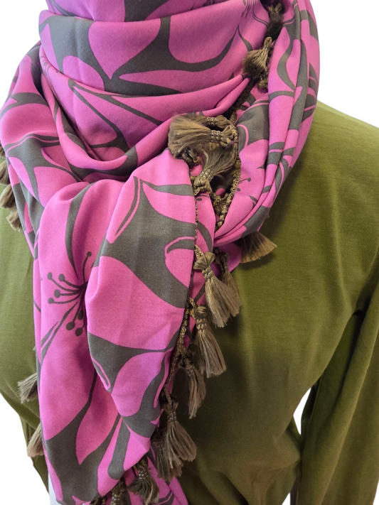 Dreieckstuch Damen Rowena, Schal Damen, pink, olivegrün, Blumen