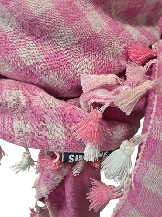 Dreieckstuch Damen Alicia, Schal Damen, Musselinschal, karo, weiss-rosa