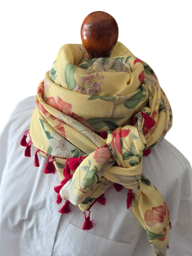 Dreieckstuch Damen Stephanie, Schal Damen, vanille, rot, grün, rosa, Blumen