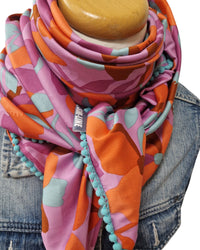 Dreieckstuch Damen Stephanie, Schal Damen,  Blumen,  mint, orange,  lila, braun, pink