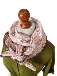 Dreieckstuch Damen Alice, Schal Damen, Musselinschal, weiss , rost, Blumen und Schmetterlinge