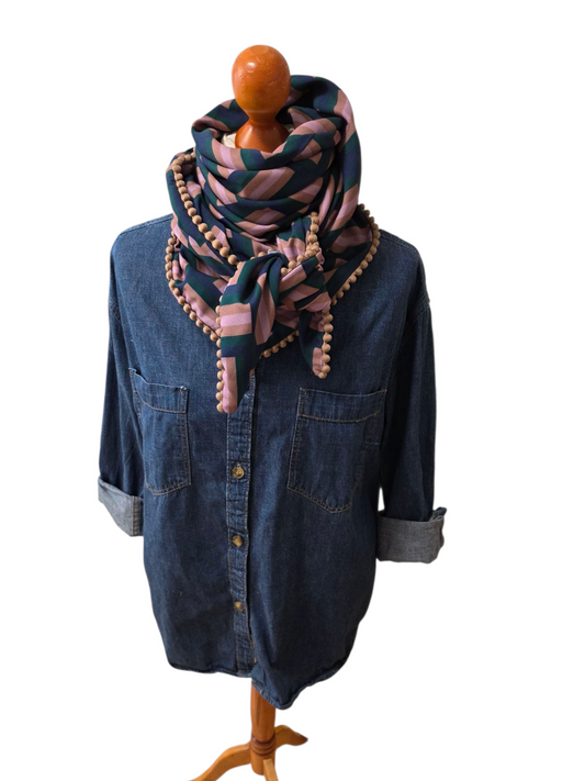 Dreieckstuch Damen Bianca, Schal Damen, petrol, marine, rosa, hellbraun