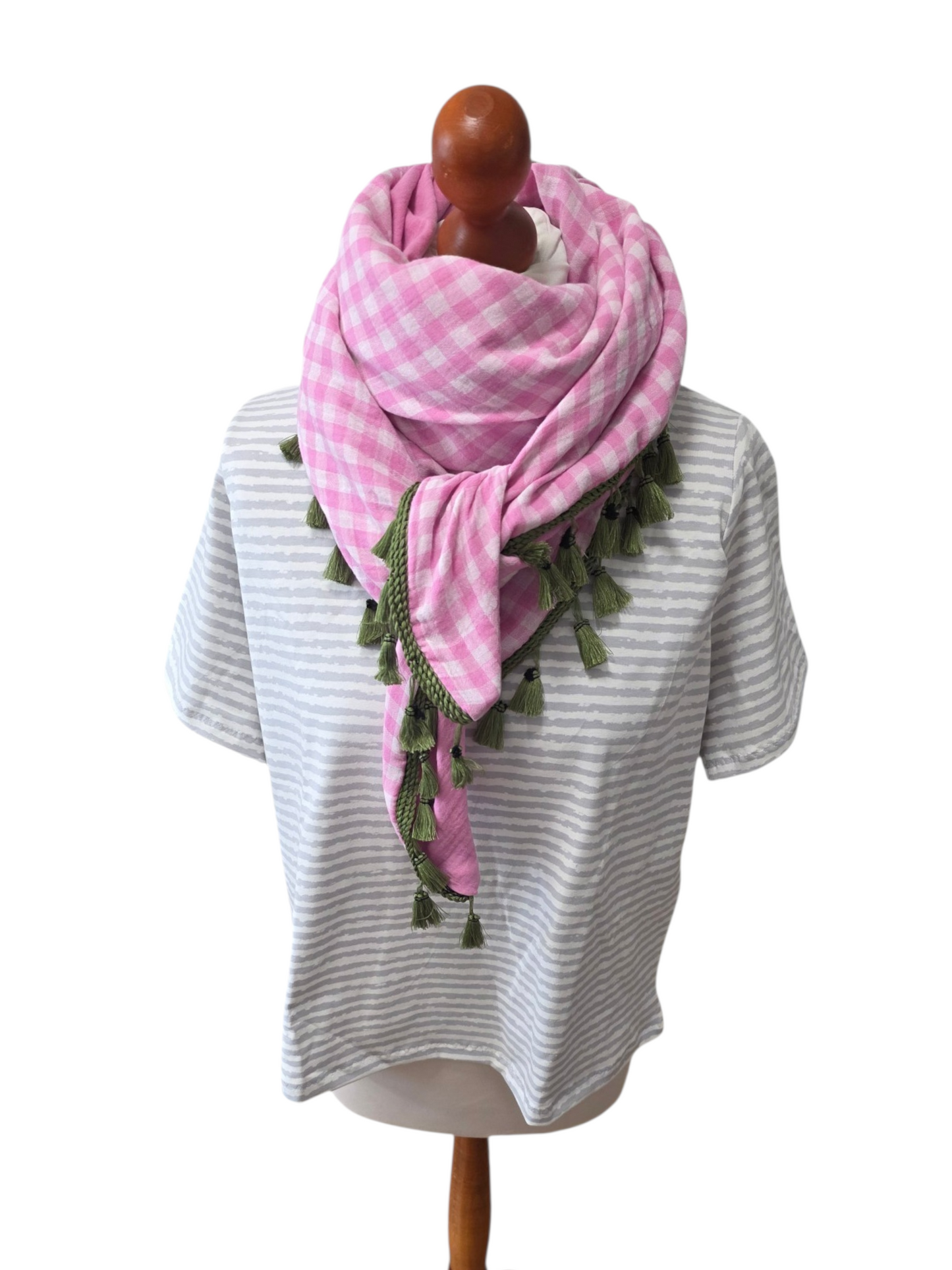 Dreieckstuch Damen Cassandra, Schal Damen, Musselischal, karo weiss-rosa