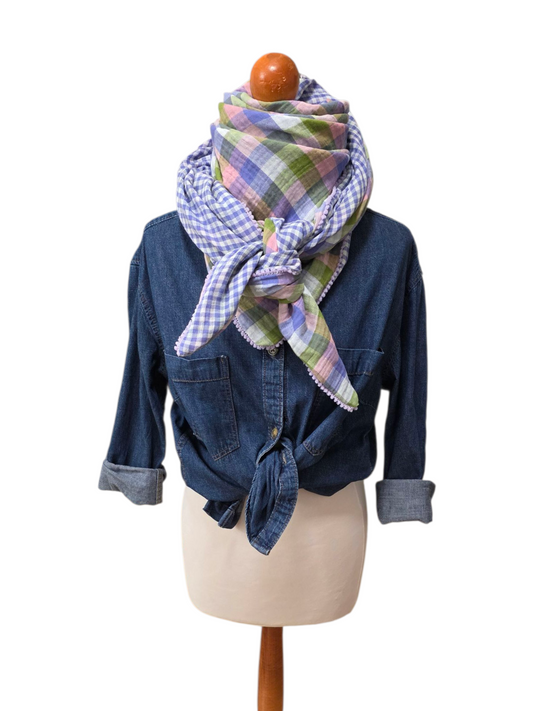 Dreieckstuch Damen,  Schal Damen,  Musselintuch,  Karomuster, lila, rosa, Olivegrün