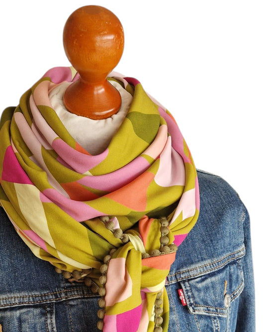 Dreieckstuch Damen Pauline,  Schal Damen,  olivegrün,  pink, korall, rosa, hellgrün