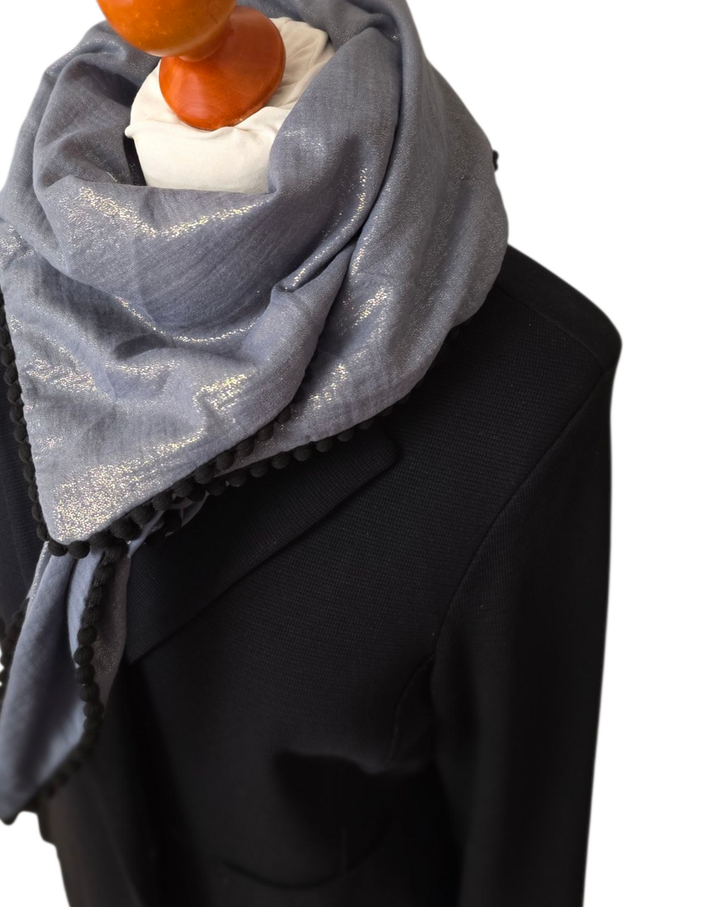 Dreieckstuch Damen Sarah, Schal Damen,  Musselintuch,  glitzer,  Anthrazit