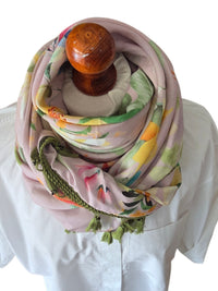 Dreieckstuch Damen Annina, Schal Damen, rosa, grün, türkis, vanille, Blumen