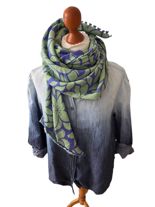 Dreieckstuch Damen Patrizia,  Schal Dame,  Blumen,  jeansblau,  grün