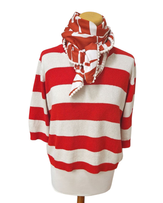 Dreieckstuch Damen Flora, Schal Damen,  rot - offwhite, Viskose