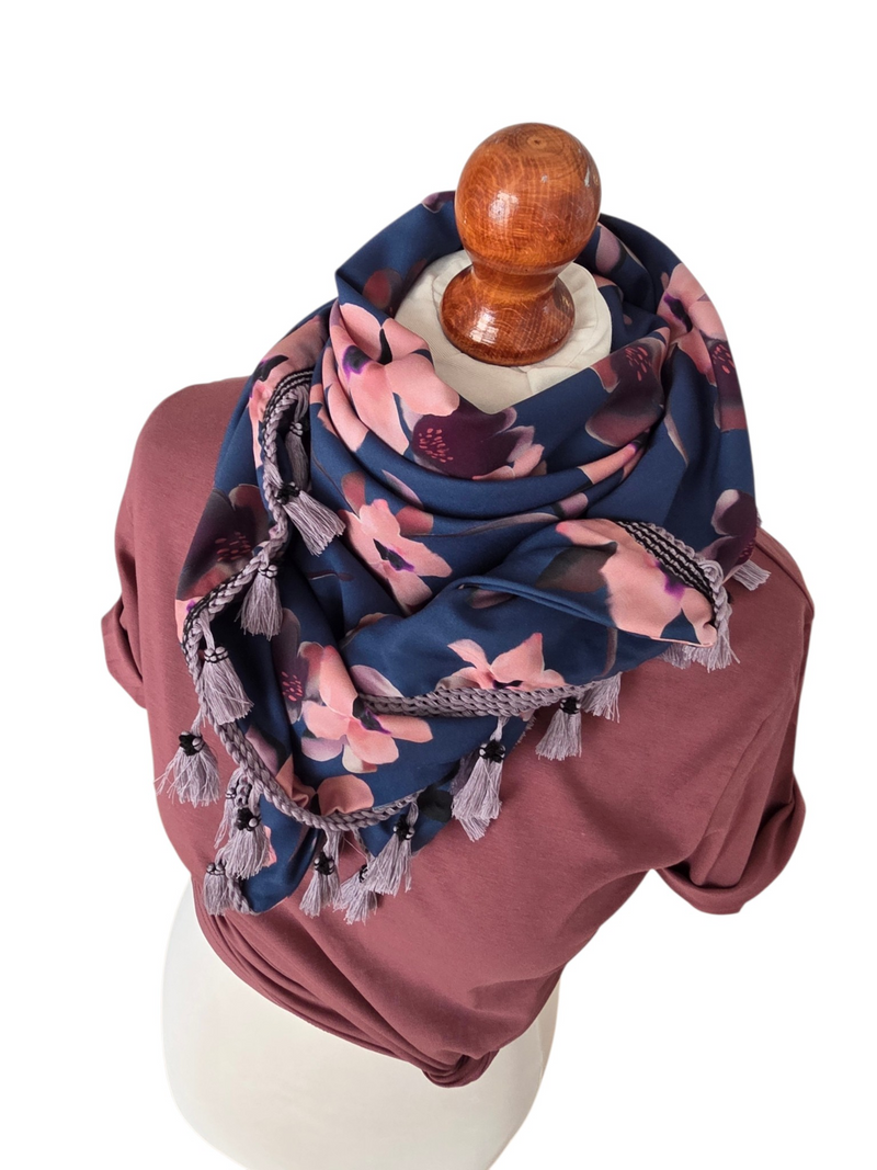 Dreieckstuch Damen Grazia, Schal Damen, Blumen, blau, rosa, lila