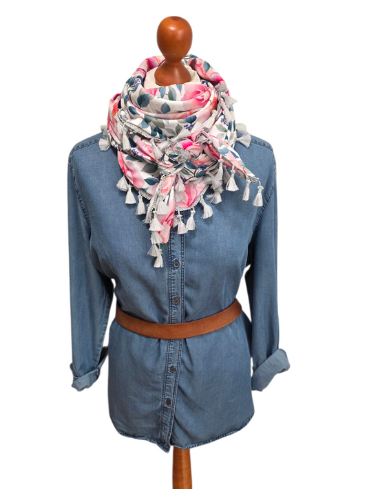 Dreieckstuch Damen Olympia,  Schal Damen,  Rosen,  pink, rosa,  grün