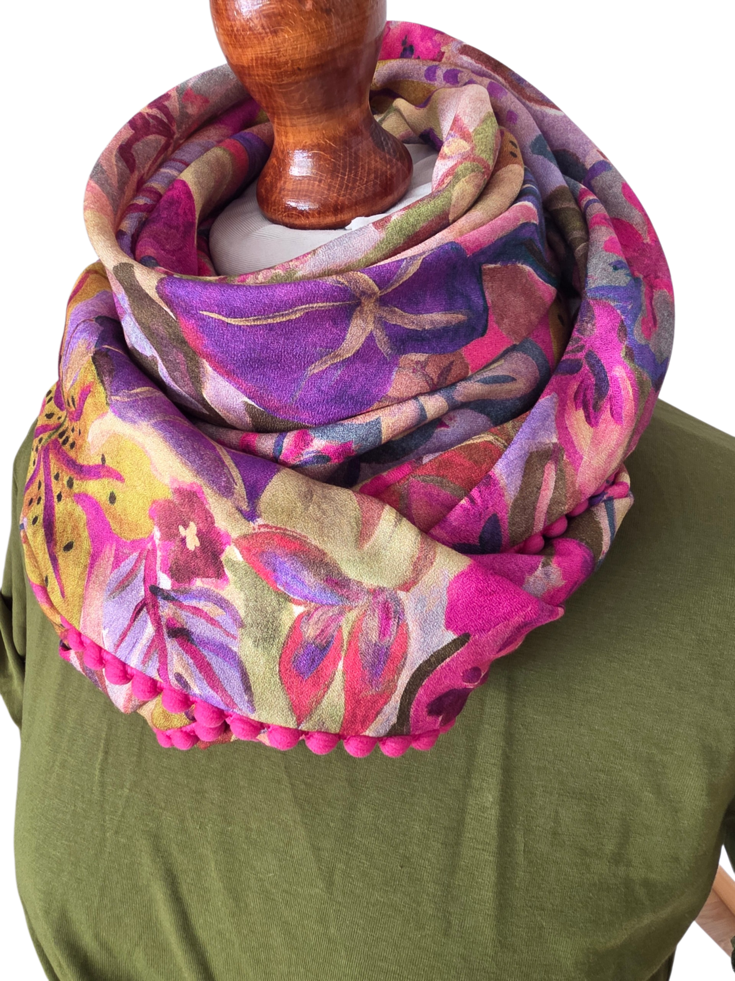 Dreieckstuch Damen Soraya, Schal Damen, Blumen, pink, lila, olivegrün
