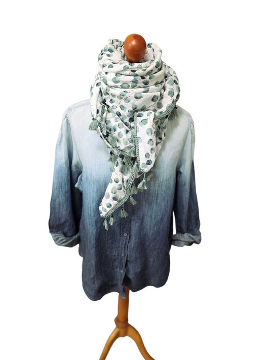 Dreieckstuch Damen Sylvie, Schal Damen, Musselintuch, Eukalyptusblätter