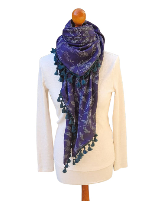 Dreiecktuch Damen Ivy, Schal Damen, dunkellila, ecru