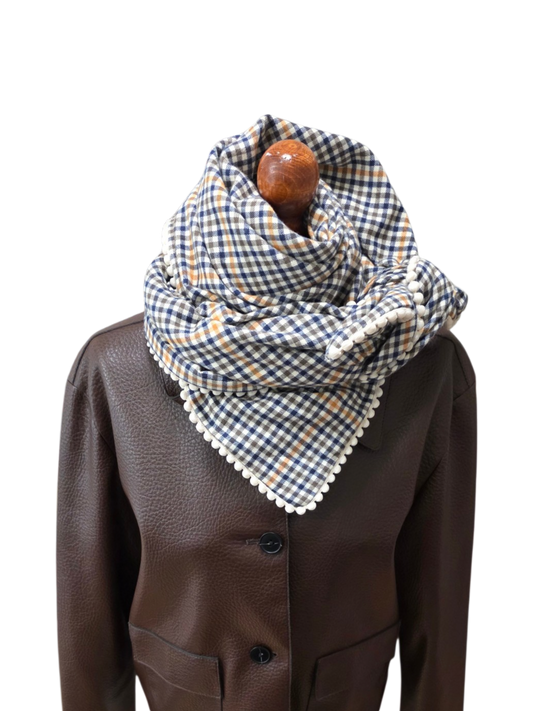 Dreieckstuch Damen Irma, Schal Damen, kariert blau, olivegrün, senf, offwhite