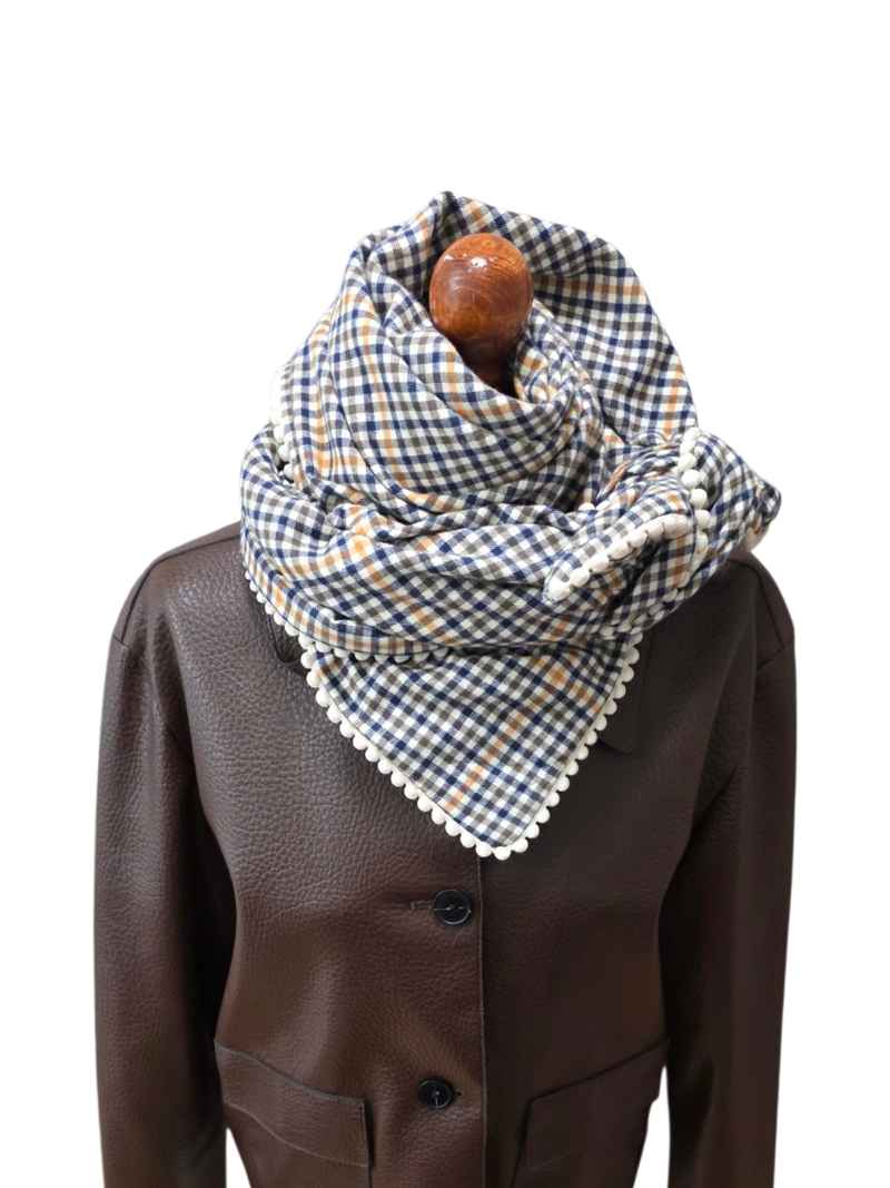 Dreieckstuch Damen Irma, Schal Damen, kariert blau, olivegrün, senf, offwhite