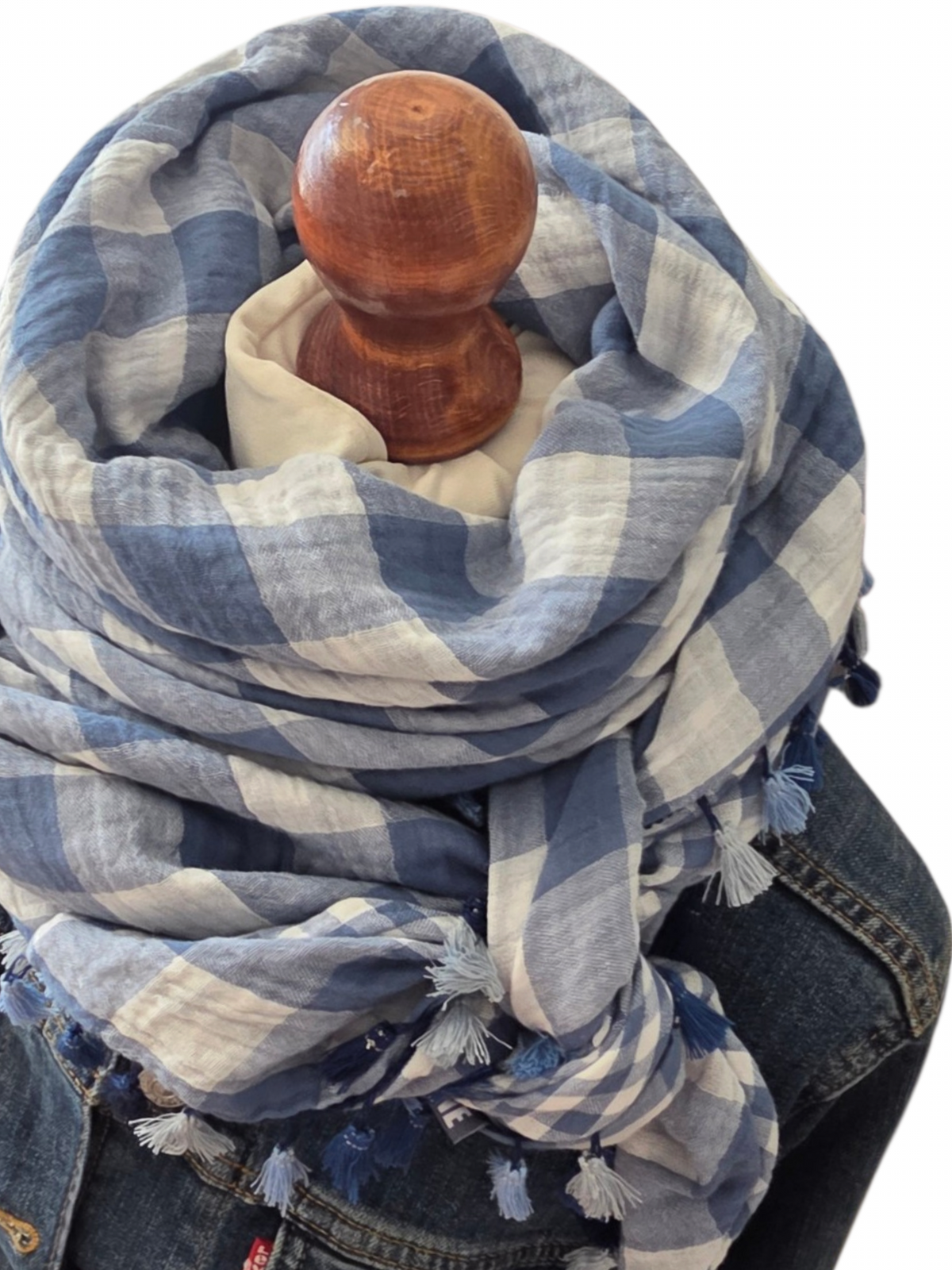 Dreieckstuch Damen Lara, Schal Damen,  Musselinschal, kariert, taubenblau, hellgrau