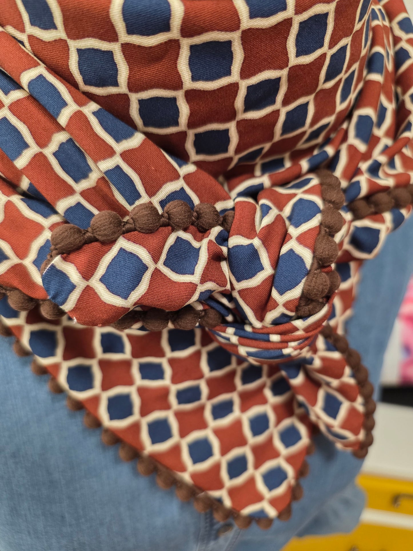 Dreieckstuch Damen Roberta, Schal Damen, geometrische Muster, terra, blau, offwhite