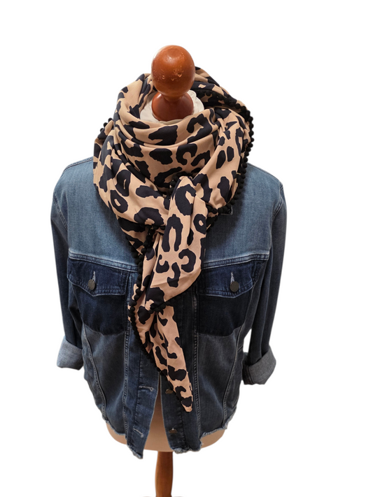 Dreieckstuch Damen Ladina, Schal Damen, Leo Beige Schwarz