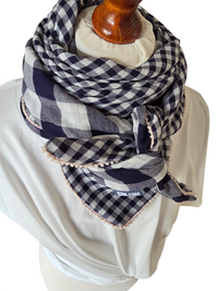 Dreieckstuch Damen Cinzia, Schal Damen,  Musselintuch,  kariert, marineblau- weiss