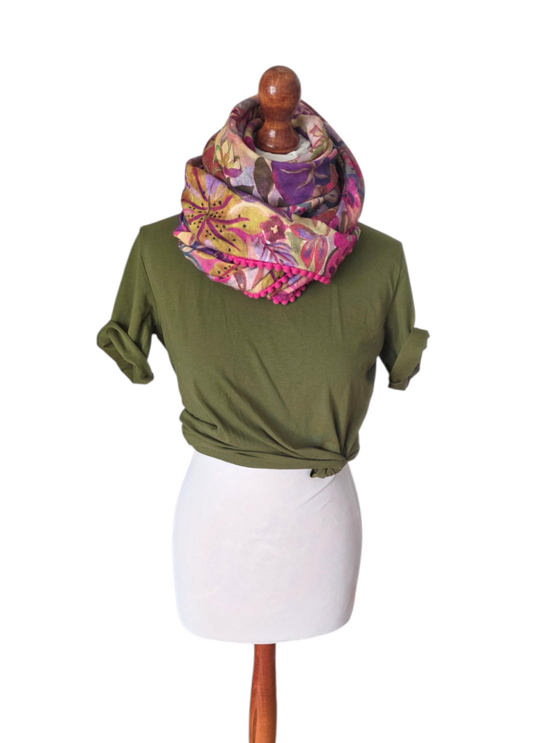 Dreieckstuch Damen Soraya, Schal Damen, Blumen, pink, lila, olivegrün