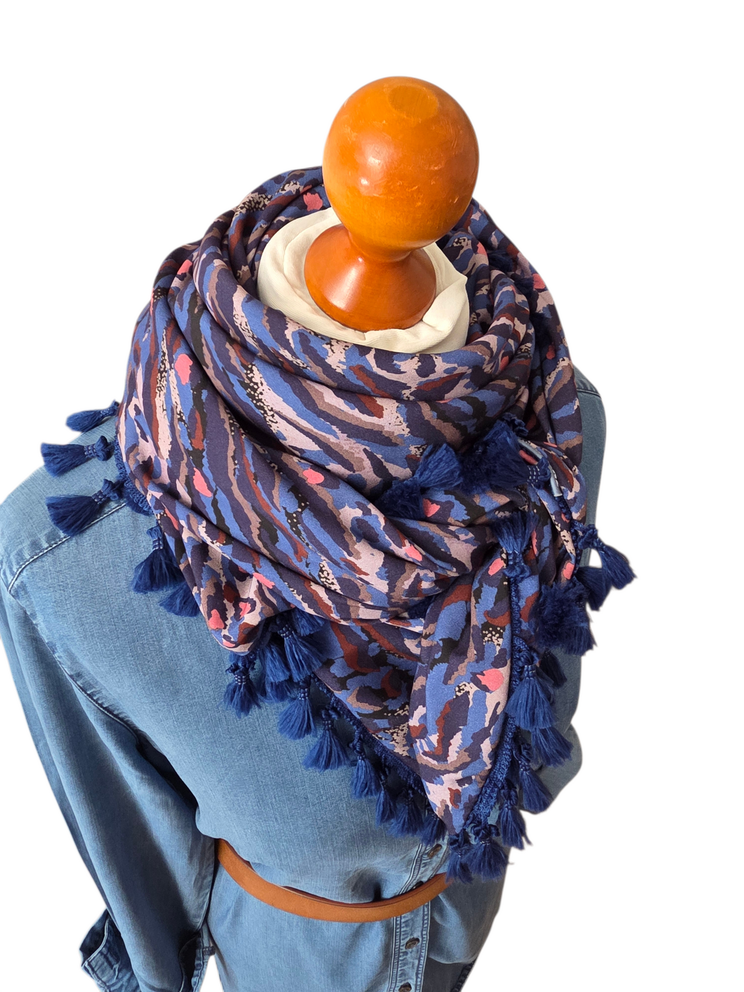 Dreieckstuch Damen Bettina, Schal Damen, geometrische Muster, blau, rosa, beige