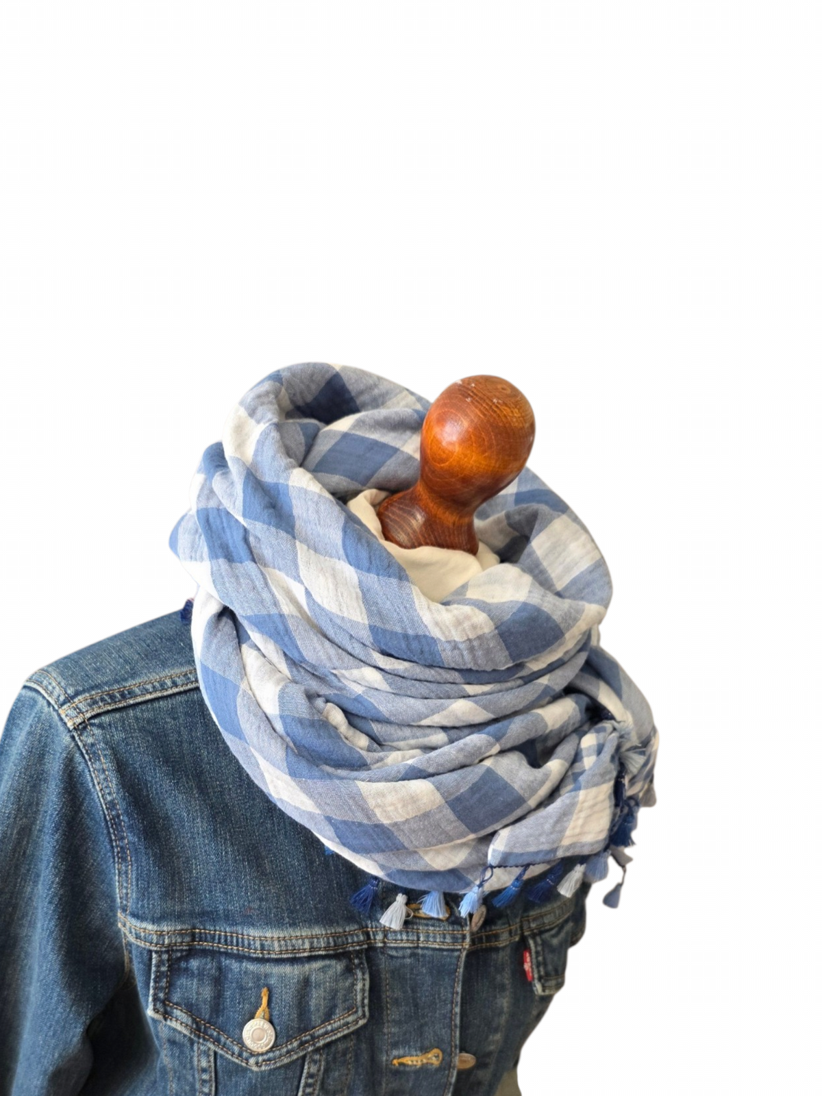 Dreieckstuch Damen Lara, Schal Damen,  Musselinschal, kariert, taubenblau, hellgrau