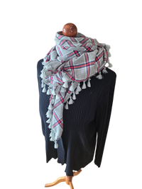 Dreieckstuch Damen Daria, Schal Damen,  kariert, hellgrau, marineblau, rot, Flanell