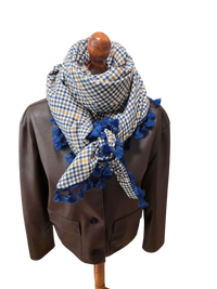 Dreickstuch Damen Sibilla, Schal Damen, kariert, blau, olivegrün, offwhite, senf