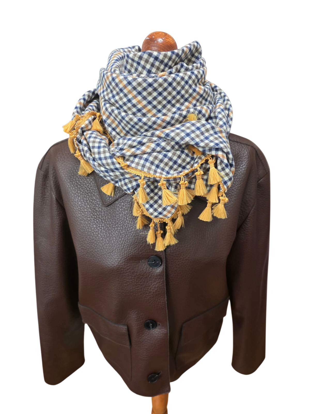 Dreieckstuch Damen Antonia, Schal Damen, kariert, offwhite, senf, olivegrün, marineblau, Flanell