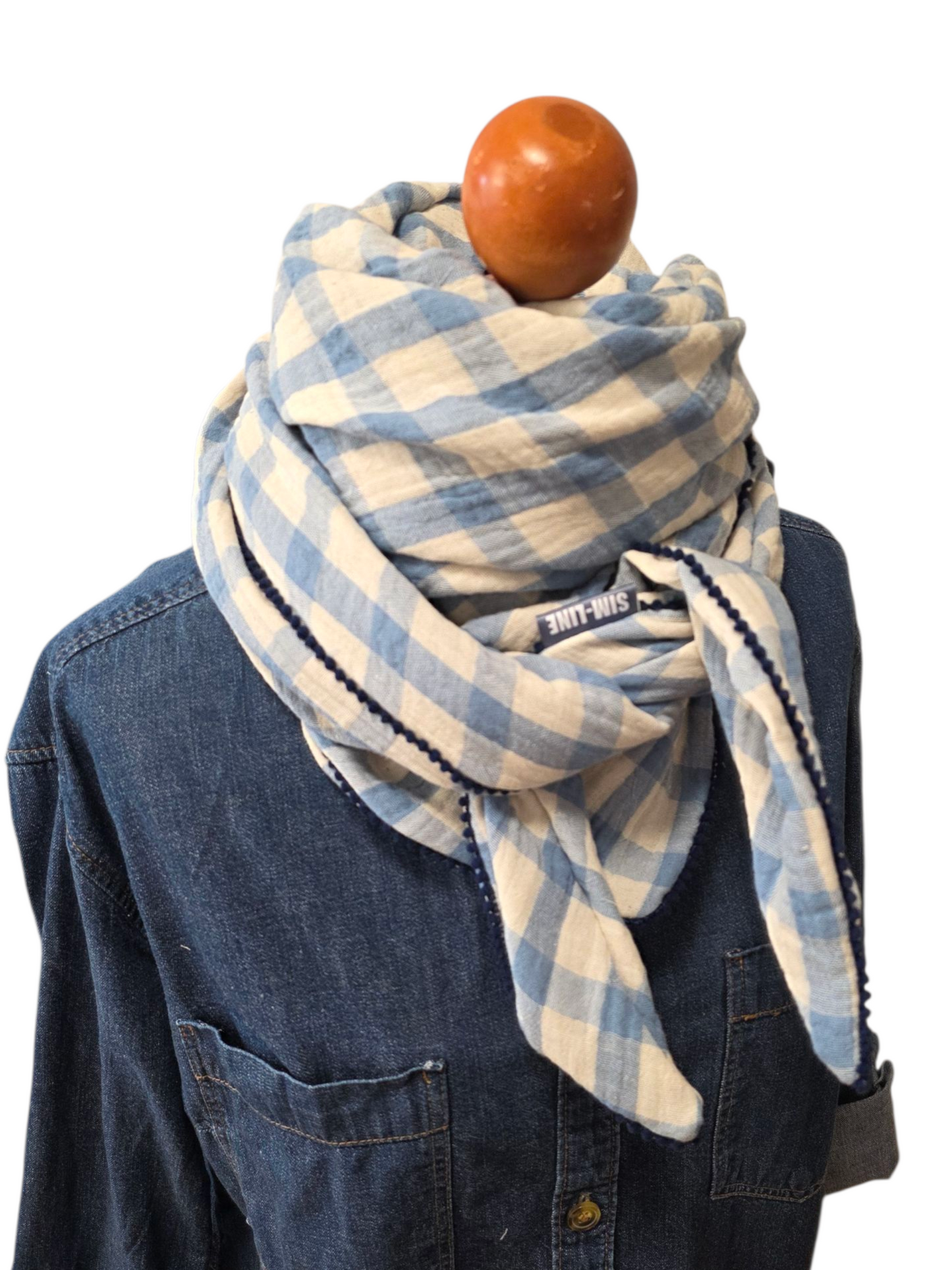 Dreieckstuch Damen Selvaggia, Schal Damen,  Musselinschal, kariert, hellblau-offwhite