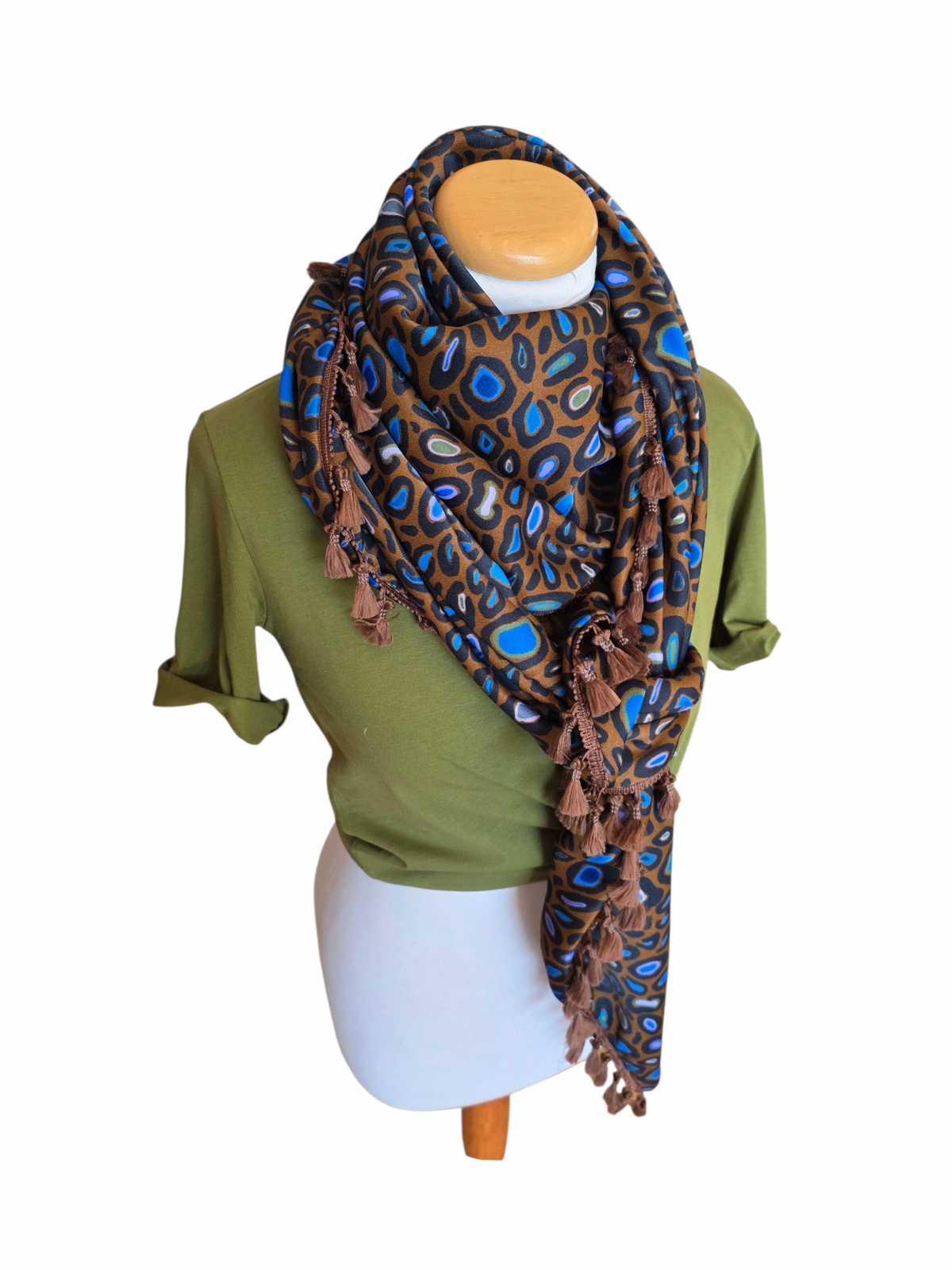 Dreieckstuch Damen Karina, Schal Damen, braun, royalblau, olivegrün