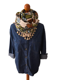 Dreieckstuch Damen Savina, Schal Damen, Blumen,  Hellblau,  Beige, Braun, Olivgrün