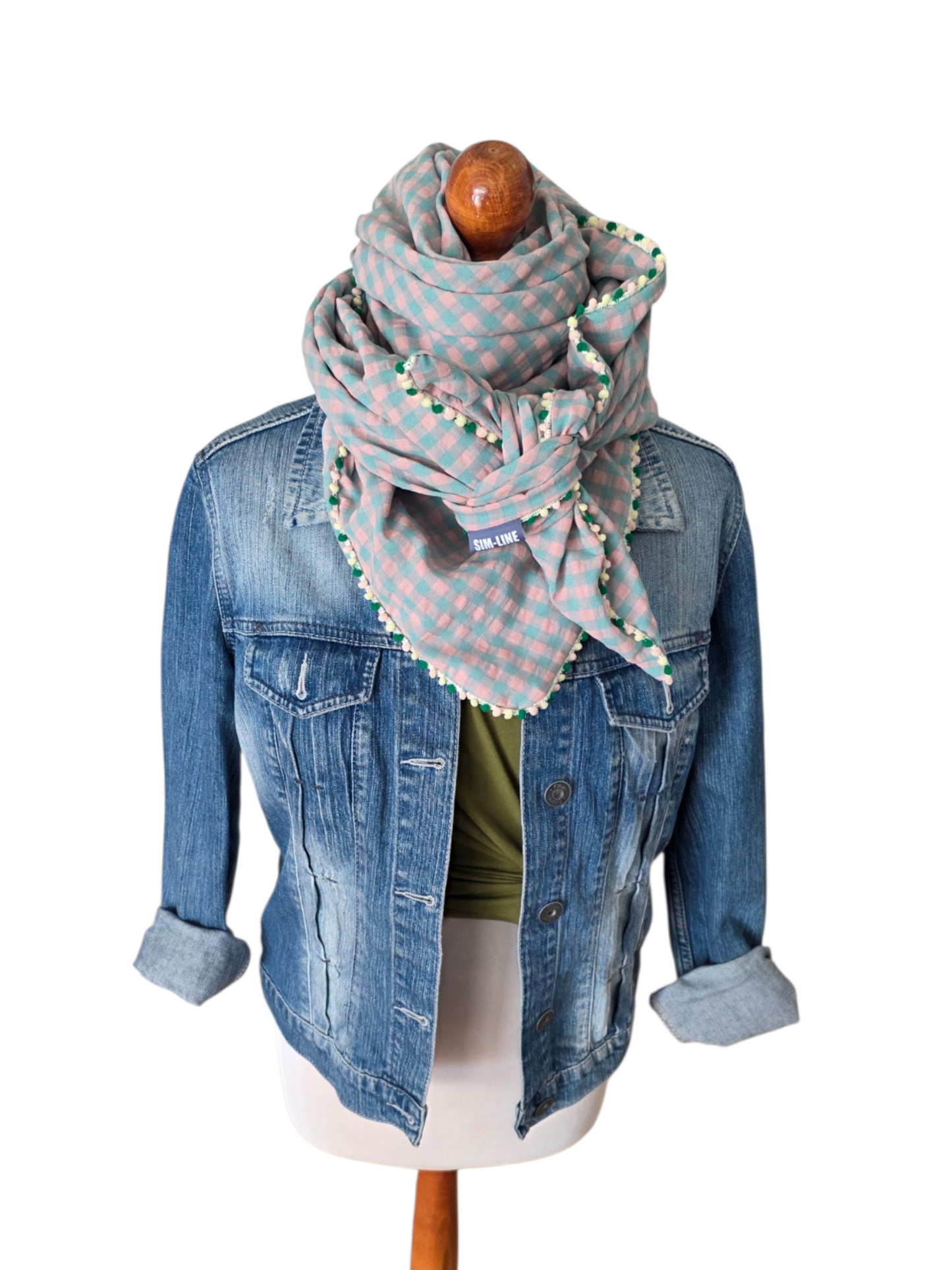 Dreieckstuch Damen Christelle, Schal Damen, Seersucker, kariert, grün-peach