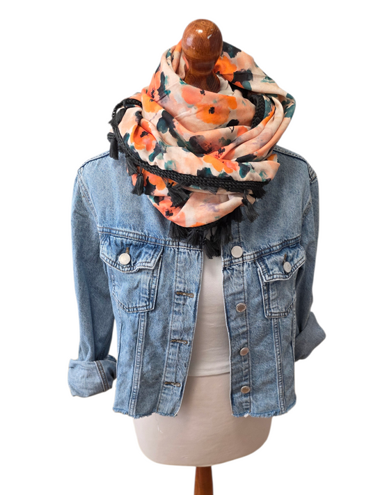 Dreieckstuch Damen Cora, Schal Damen, Blumen, Corall, Peach, Petrolgrün, Anthrazit