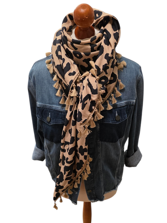 Dreieckstuch Damen Sabrina, Schal Damen, Leo beige schwarz