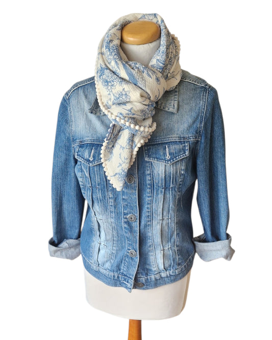Dreieckstuch Damen Josette, Schal Damen, Musselinschal, offwhite- hellblau