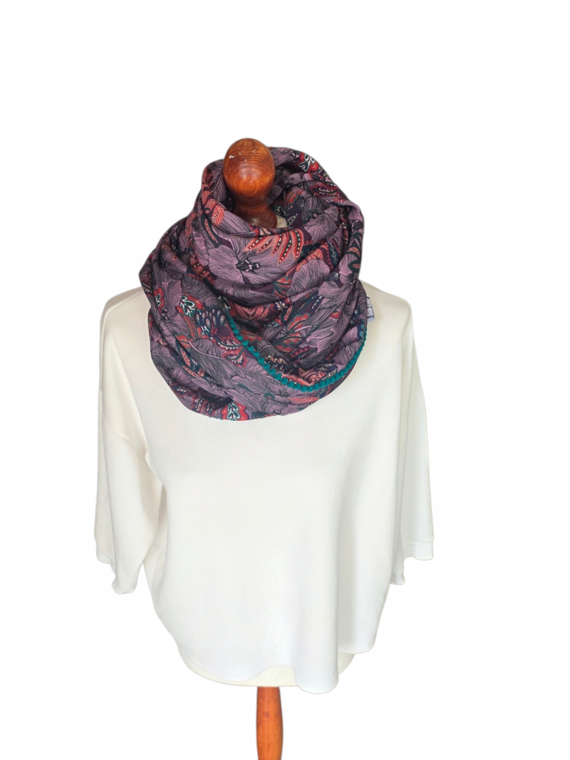 Dreieckstuch Damen Federica, Schal Damen, Lavendel, Petrol, Bordeaux und Marineblau, Blumen