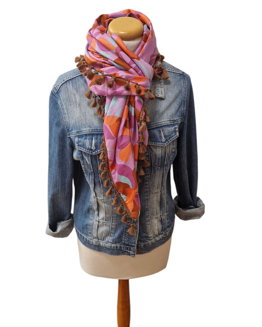 Dreieckstuch Damen, Schal Damen , Blumen, braun, lila, pink, orange, mint