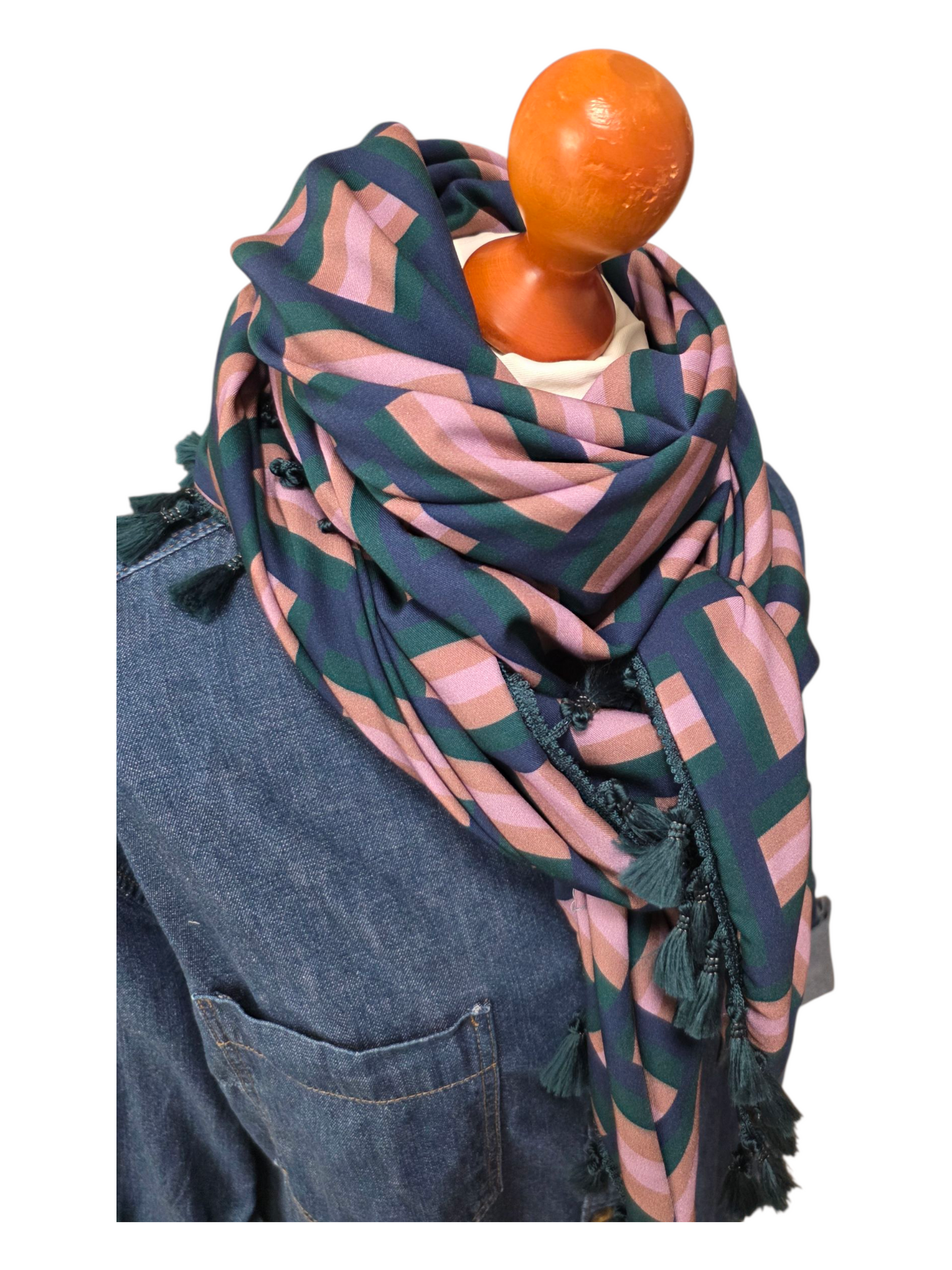 Dreieckstuch Damen Gianna,  Schal Damen,  hellbraun, marineblau,  petrolgrün, rosa