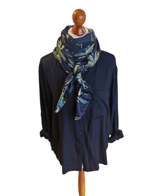 Dreieckstuch Damen Alexiane, Schal Dame, Viskose-Satin,  Blumen, Schwarz,  Olivegrün