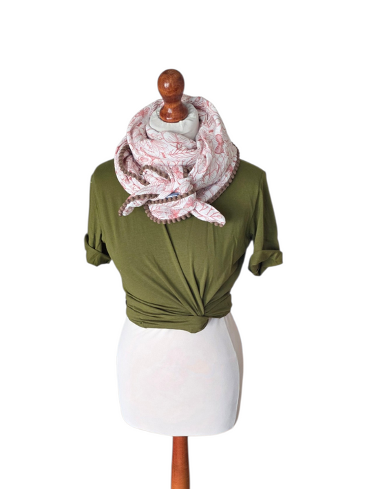 Dreieckstuch Damen Alice, Schal Damen, Musselinschal, weiss , rost, Blumen und Schmetterlinge