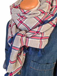 Dreieckstuch Damen Daria, Schal Damen,  Karomuster, rot, marineblau, hellgrau, Flanell