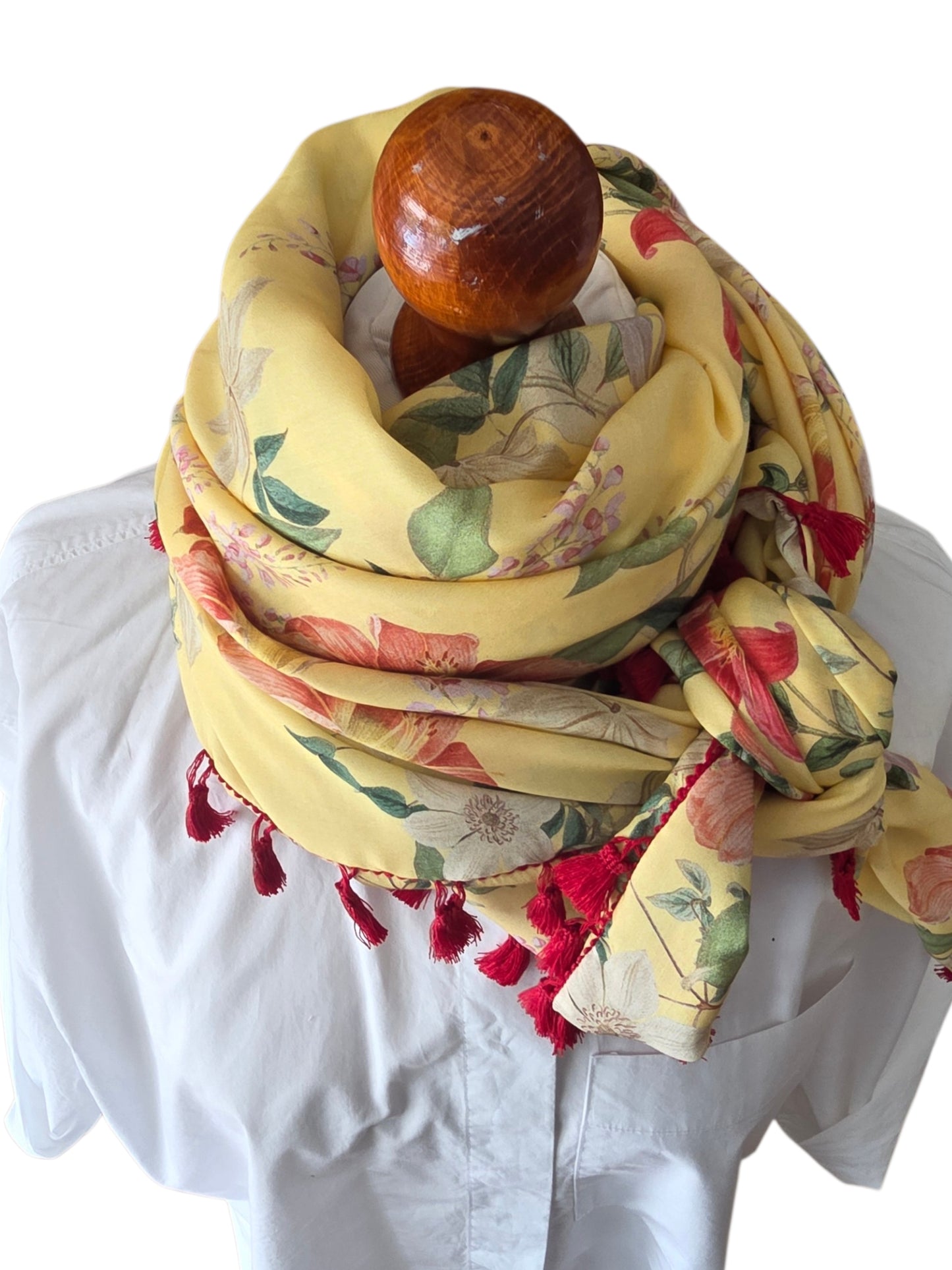 Dreieckstuch Damen Stephanie, Schal Damen, vanille, rot, grün, rosa, Blumen