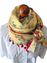 Dreieckstuch Damen Stephanie, Schal Damen, vanille, rot, grün, rosa, Blumen