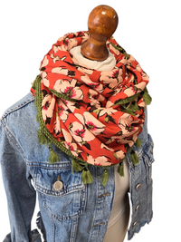 Dreieckstuch Damen Annina, Schal Damen, Blumen, Marsala, Peach, Olivegrün